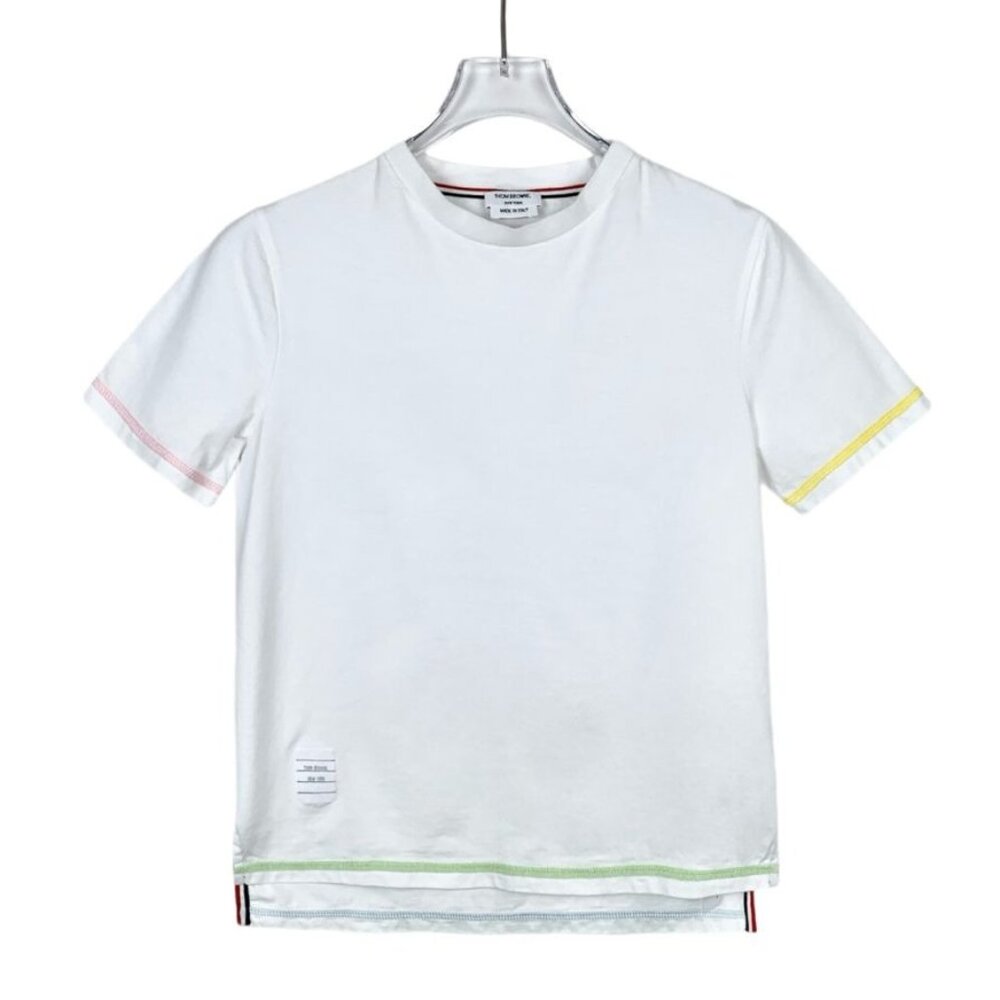 Thom Browne White Cotton Short Sleeve Tee With Colored Hem Details Size 36 Made